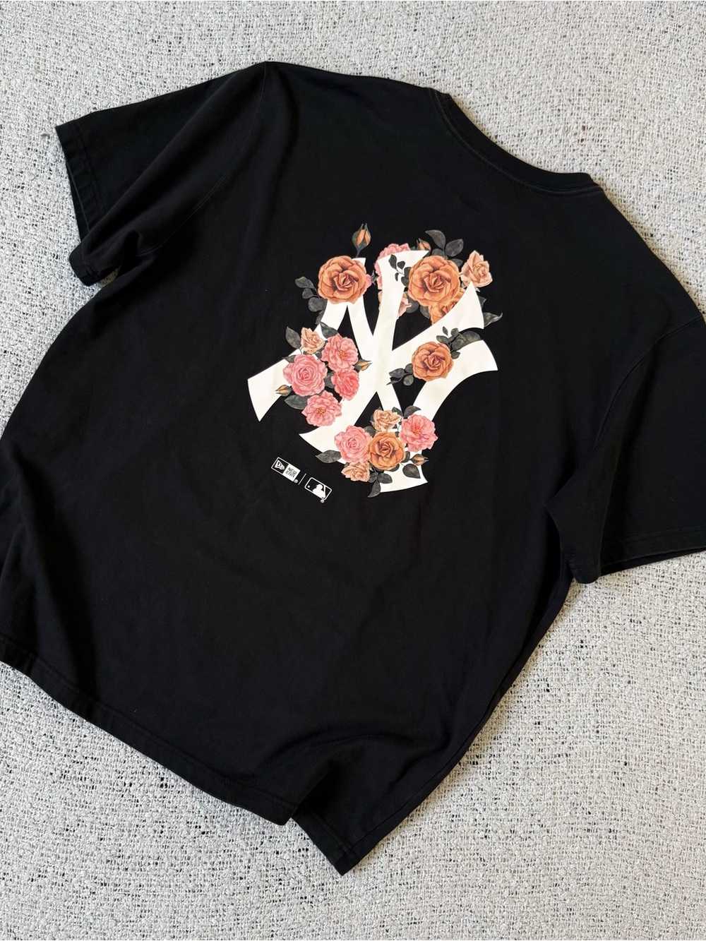 New Era Black Tee with Floral NY Logo Size L